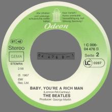ALL YOU NEED IS LOVE - BABY , YOU'RE A RICH MAN - 1976 / 1987 - 1C 006-04 476 - 2 - RECORDS - pic 12