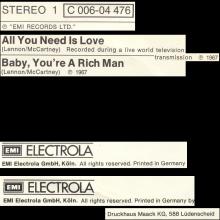 ALL YOU NEED IS LOVE - BABY , YOU'RE A RICH MAN - 1976 / 1987 - 1C 006-04 476 - 1 - SLEEVES  - pic 5