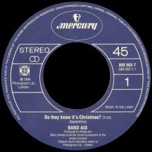 CHARITY 1984 - BAND AID - DO THEY KNOW IT'S CHRISTMAS - FEED THE WORLD - MERCURY 880 502-7 - HOLLAND - pic 1