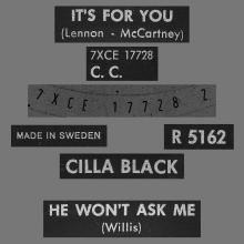 CILLA BLACK - IT'S FOR YOU - SWEDEN - R 5162 - pic 1