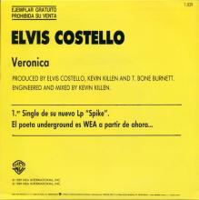 ELVIS COSTELLO - 1989 - VERONICA - SPAIN - 1.039 - PROMO - CARA A - CARA B - pic 2