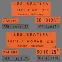 FRANCE THE BEATLES JUKE-BOX 45 - 1964 12 00 - A - S0 10125 - I FEEL FINE ⁄ SH'S A WOMAN - pic 1