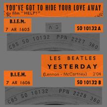 FRANCE THE BEATLES JUKE-BOX 45 - 1965 10 11 - B - S0 10132 - YOU'VE GOT TO HIDE YOUR LOVE AWAY ⁄ YESTERDAY - pic 4