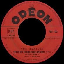 FRANCE THE BEATLES JUKE-BOX 45 - C - 1966 02 24 - FOS 102 - YOU'VE GOT TO HIDE YOUR LOVE AWAY ⁄ YESTERDAY - pic 1