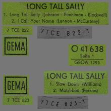 GERMANY 1964 08 OO - THE BEATLES LONG TALL SALLY - SLEEVE 1 - LABEL A AND B GEMA - O 41 638 - GEOW 1293 - pic 1