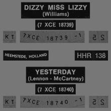 HOLLAND 224 - 1965 09 00 - DIZZY MISS LIZZY ⁄ YESTERDAY - PARLOPHONE - HHR 138 - pic 1