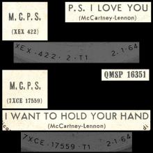 ITALY 1964 01 02 - QMSP 16351 - P.S. I LOVE YOU ⁄ I WANT TO HOLD YOUR HAND - LABEL B - M.C.P.S. - pic 1