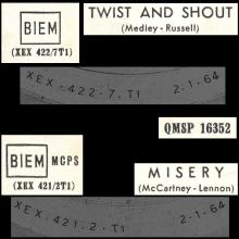 ITALY 1964 01 02 - QMSP 16352 - TWIST AND SHOUT ⁄ MISERY - LABEL B - pic 1