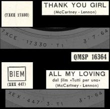 ITALY 1964 07 03 - QMSP 16364 - THANK YOU GIRL ⁄ ALL MY LOVING - LABEL A  - pic 1
