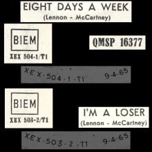 ITALY 1965 04 09 - QMSP 16377 - EIGHT DAYS A WEEK ⁄ I'M A LOSER - LABEL B - pic 3