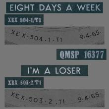 ITALY 1965 04 09 - QMSP 16377 - EIGHT DAYS A WEEK ⁄ I'M A LOSER - B - LABELS - pic 1