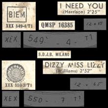 ITALY 1965 10 12 - QMSP 16385 - I NEED YOU ⁄ DIZZY MISS LIZZY - LABEL A 1 - S.D.B.J. MILANO - pic 3