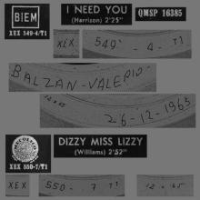 ITALY 1965 10 12 - QMSP 16385 - I NEED YOU ⁄ DIZZY MISS LIZZY - B - LABELS - pic 1