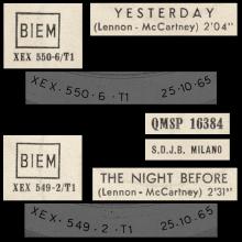 ITALY 1965 10 25 - QMSP 16384 - YESTERDAY ⁄ THE NIGHT BEFORE - LABEL B - S.D.J.B. MILANO - pic 3