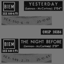 ITALY 1965 10 25 - QMSP 16384 - YESTERDAY ⁄ THE NIGHT BEFORE - B - LABELS - pic 1
