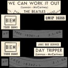 ITALY 1966 01 03 - QMSP 16388 - WE CAN WORK IT OUT ⁄ DAY TRIPPER - LABEL A 3 - JUKE BOX SERVICE - pic 1