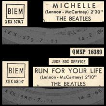 ITALY 1966 02 14 - QMSP 16389 - MICHELLE ⁄ RUN FOR YOUR LIFE - LABEL A 3 - JUKE BOX SERVICE - pic 1