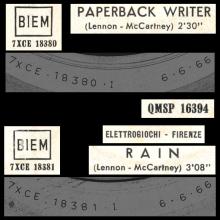 ITALY 1966 02 14 - QMSP 16394 - PAPERBACK WRITER ⁄ RAIN - LABEL A 4 - ELETTROGIOCHI-FIRENZE - pic 1