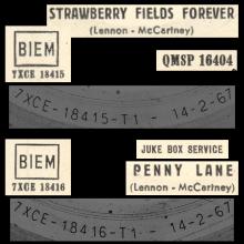 ITALY 1967 02 14 - QMSP 16404 - STRAWBERRY FIELDS FOREVER ⁄ PENNY LANE - LABEL A 3 - JUKE BOX SERVICE - pic 1