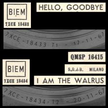 ITALY 1967 11 17 -20 - QMSE 16415 - HELLO, GOODBYE ⁄ I AM THE WALRUS - LABEL A 2 - S.D.J.B. - MILANO - pic 1