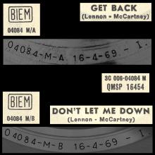 ITALY 1969 04 16 - 3C 006-04084 M ⁄ QMSP 16454 - GET BACK ⁄ DON'T LET ME DOWN - LABEL A - pic 1
