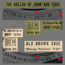 ITALY 1969 05 29 - QMSP 16456 ⁄ 3C 006-04108 M - THE BALLAD OF JOHN AND YOKO ⁄ OLD BROWN SHOE - B - LABELS - pic 1