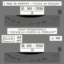ITALY 1980 10 31 PAUL McCARTNEY - CHECK MY MACHINE - 3C 040-79156 - 12INCH PROMO - pic 1