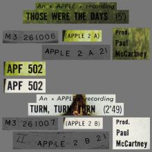 MARY HOPKIN - 1968 08 31 - THOSE WERE THE DAYS ⁄ TURN, TURN, TURN - FRANCE - APPLE 2 -- APPLE - APF 502 - pic 1