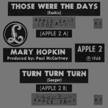 MARY HOPKIN - 1968 08 31 - THOSE WERE THE DAYS ⁄ TURN, TURN, TURN - NORWAY - APPLE 2 - pic 1