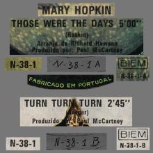 MARY HOPKIN - 1968 08 31 - THOSE WERE THE DAYS ⁄ TURN, TURN, TURN - PORTUGAL - 1 - APPLE - N-38-1 - pic 1