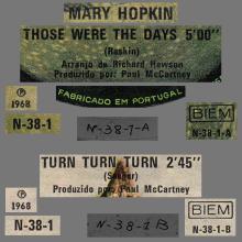 MARY HOPKIN - 1968 08 31 - THOSE WERE THE DAYS ⁄ TURN, TURN, TURN - PORTUGAL - 2 - APPLE - N-38-1 - pic 1