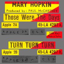 MARY HOPKIN - 1968 08 31 - THOSE WERE THE DAYS ⁄ TURN, TURN, TURN - TURKEY - APPLE 2 - 45-LA 4297 - pic 1