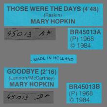 MARY HOPKIN - 1968 09 01 - THOSE WERE THE DAYS ⁄ GOODBYE - APPLE 2 -10 -  HOLLAND - BR MUSIC - BR45013 - 1984 - pic 1