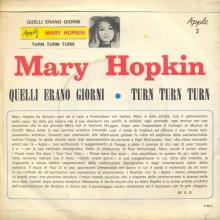 MARY HOPKIN - 1968 09 16 - THOSE WERE THE DAYS ⁄ TURN, TURN, TURN - ITALY - APPLE 2 - QUELLI ERANO GIORNI - pic 2
