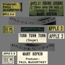 MARY HOPKIN - 1968 11 15 - THOSE WERE THE DAYS ⁄ TURN, TURN, TURN - ITALY - APPLE 2 - QUELLI ERANO GIORNI - pic 1
