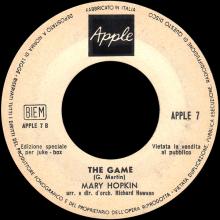 MARY HOPKIN - 1969 01 17 - LONTANO DAGLI OCCHI ⁄ THE GAME - APPLE 7 - ITALY - JUKE-BOX - pic 2