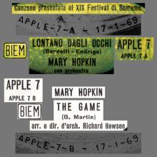 MARY HOPKIN - 1969 01 17 - LONTANO DAGLI OCCHI ⁄ THE GAME - APPLE 7 - ITALY - pic 1