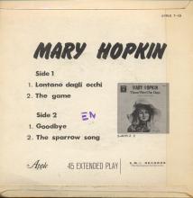 MARY HOPKIN - 1969 01 17 - LONTANO DAGLI OCCHI ⁄ THE GAME - GOODBYE ⁄ SPARROW - APPLE 10 -  ISRAEL - APPLE 7-10 - EP - pic 1