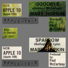 MARY HOPKIN - 1969 03 28 - GOODBYE ⁄ SPARROW - APPLE 10 - DENMARK  - pic 1