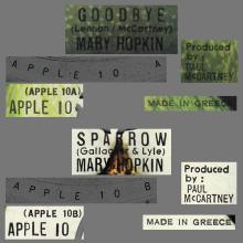 MARY HOPKIN - 1969 03 28 - GOODBYE ⁄ SPARROW - APPLE 10 - GREECE  - pic 1