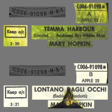 MARY HOPKIN - 1970 01 16 - TEMMA HARBOUR ⁄ LONTANO DAGLI OCCHI - APPLE 22 - GERMANY - 1C 006-91098 M - pic 4