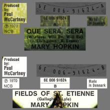 MARY HOPKIN - 1970 07 09 - QUE SERA SERA ⁄ FIELDS OF ST. ETIENNE - DENMARK - APPLE 28 - 6E 006-91624 - pic 1