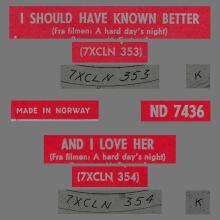 NO 1964 09 00 - I SHOULD HAVE KNOWN BETTER ⁄ AND I LOVE HER - ND 7436 - 4 - PINK - SS 350 - BABY LOVE - pic 1