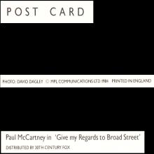 1984 PAUL McCARTNEY - POSTCARD UK - MPL 1984 - GIVE MY REGARDS TO BROAD STREET - 14,9X10,5 - pic 1