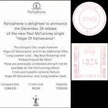 1992 PAUL McCARTNEY - POSTCARD UK - MPL 1992 - HOPE OF DELIVERANCE - 16,3X11,4 - pic 1
