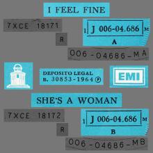 SPAIN 1964 12 05 - I FEEL FINE ⁄ SHE'S A WOMAN - SLEEVE 06 LABEL I - 1 J 006-04.686 M  - pic 2