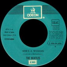SPAIN 1964 12 05 - I FEEL FINE ⁄ SHE'S A WOMAN - SLEEVE 09 LABEL 2 - 1976 05 01 - J 006-04.686 - pic 1