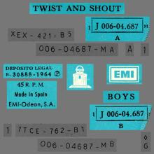 SPAIN 1964 06 01 - TWIST AND SHOUT ⁄ BOYS - SLEEVE 1 LABEL G 2  - 1 J 006-04.687 - pic 2