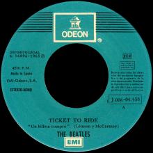 SPAIN 1965 06 10 - TICKET TO RIDE ⁄ YES IT IS - SLEEVE 09 LABEL 2 - 1976 05 01 - 1 J 006-04.458  - pic 1