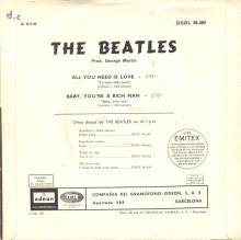 SPAIN 1967 08 08 - DSOL 66.080 - ALL YOU NEED IS LOVE ⁄ BABY YOU'RE A RICH MAN - SLEEVE 2 LABEL 1 - pic 2